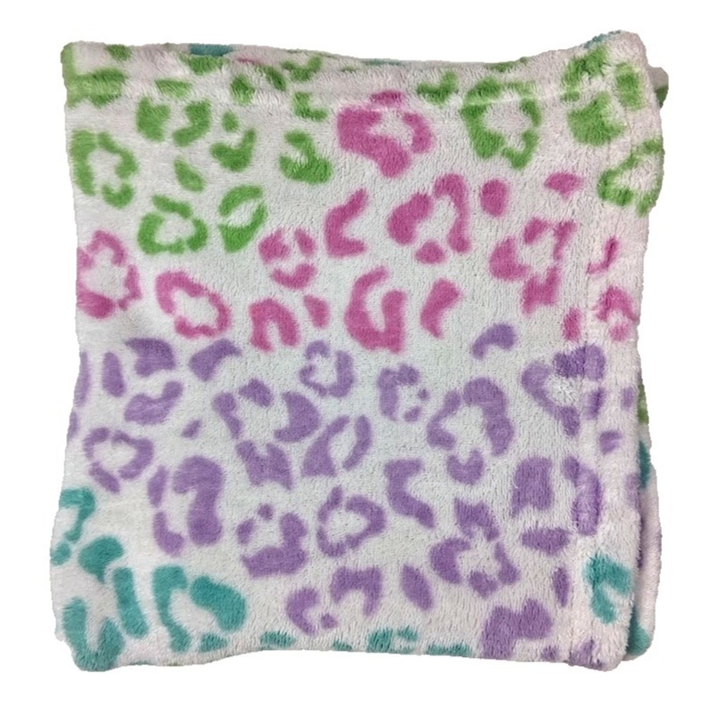 BabyKiss Purple Pink Green Blue Leopard Print Baby Blanket Soft Fleece Lovey htf